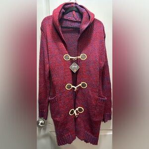 Hoooyi Size L Long Line Horn Buckle Hooded Knitted Cardigan Sweater NWT